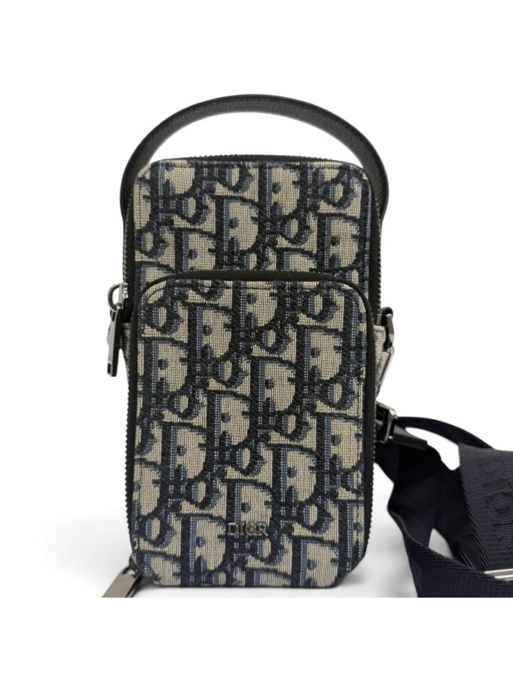 Dior Homme Canvas Leather Oblique Rider Micro Pouch Shoulder Bag Beige